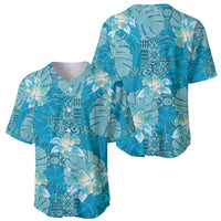 Hawaii Baseball Jersey Teal Polynesian Monstera Patterns - Polynesian Pride