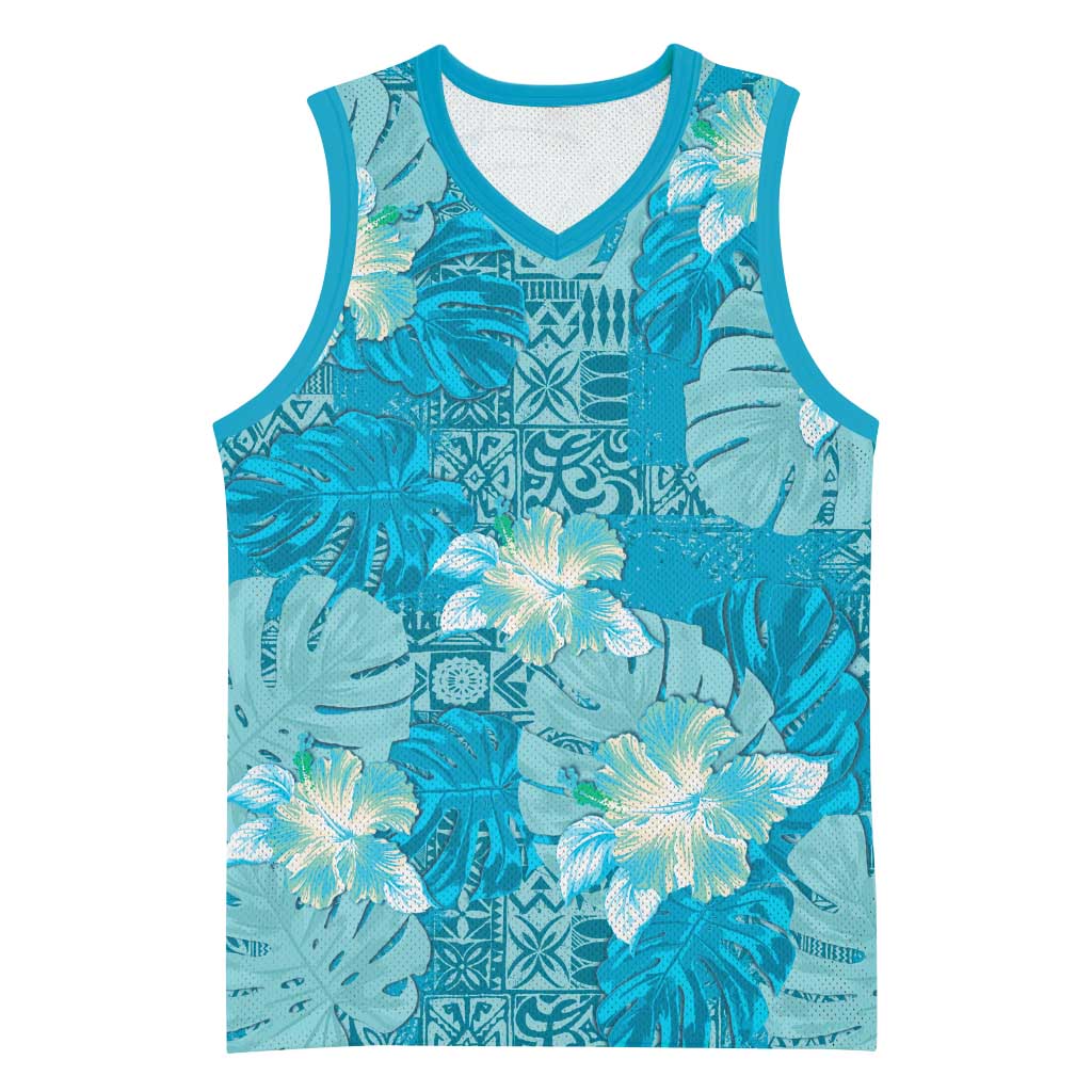 Hawaii Basketball Jersey Teal Polynesian Monstera Patterns DT05 Unisex Teal - Polynesian Pride