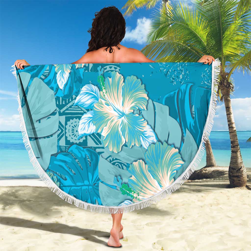 Hawaii Beach Blanket Teal Polynesian Monstera Patterns - Polynesian Pride