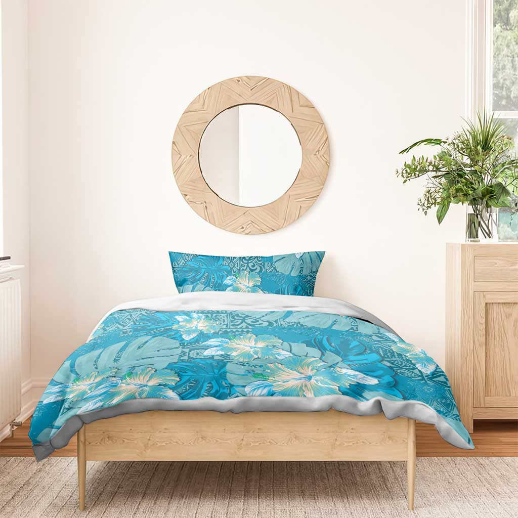 Hawaii Bedding Set Teal Polynesian Monstera Patterns - Polynesian Pride