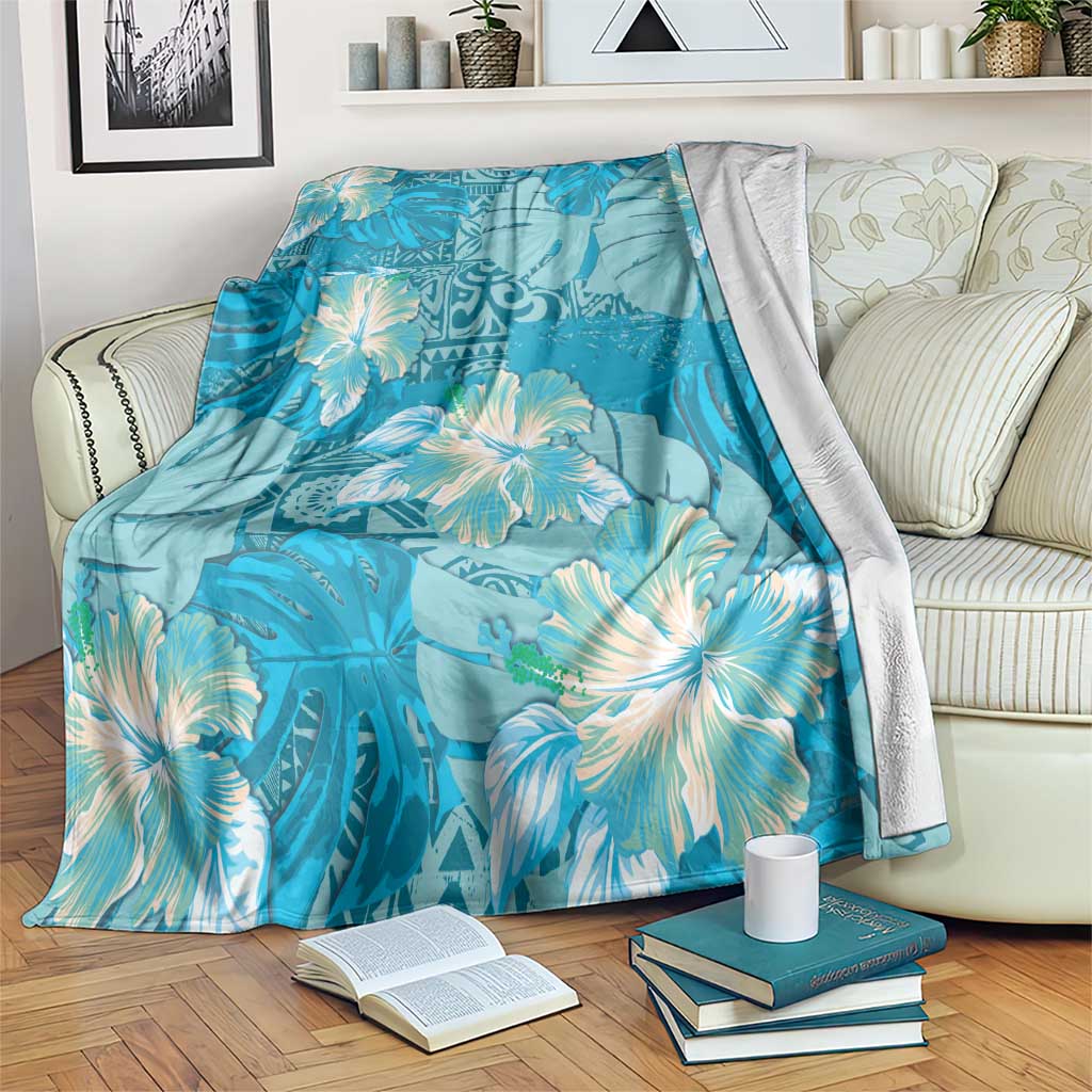 Hawaii Blanket Teal Polynesian Monstera Patterns - Polynesian Pride