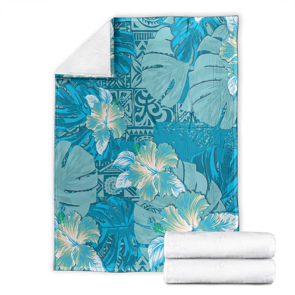 Hawaii Blanket Teal Polynesian Monstera Patterns - Polynesian Pride