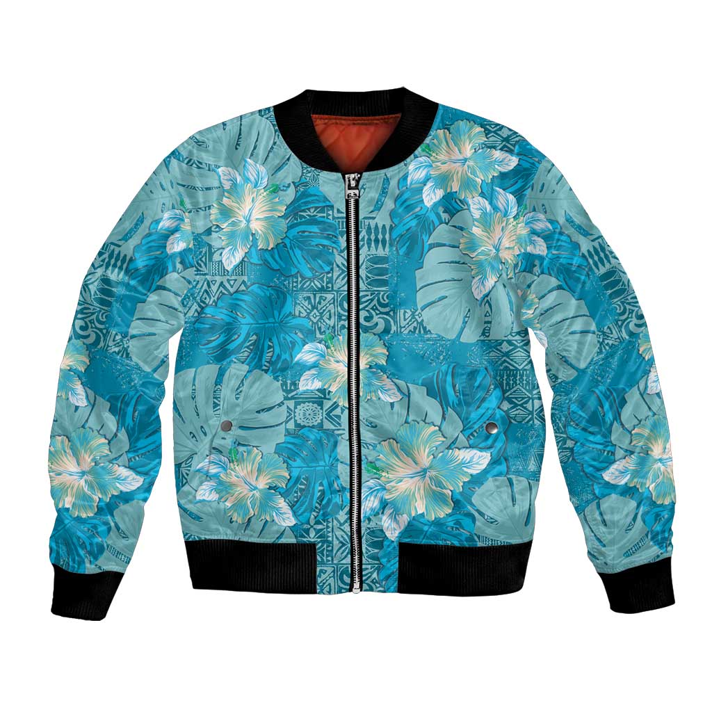 Hawaii Bomber Jacket Teal Polynesian Monstera Patterns DT05 Unisex Teal - Polynesian Pride