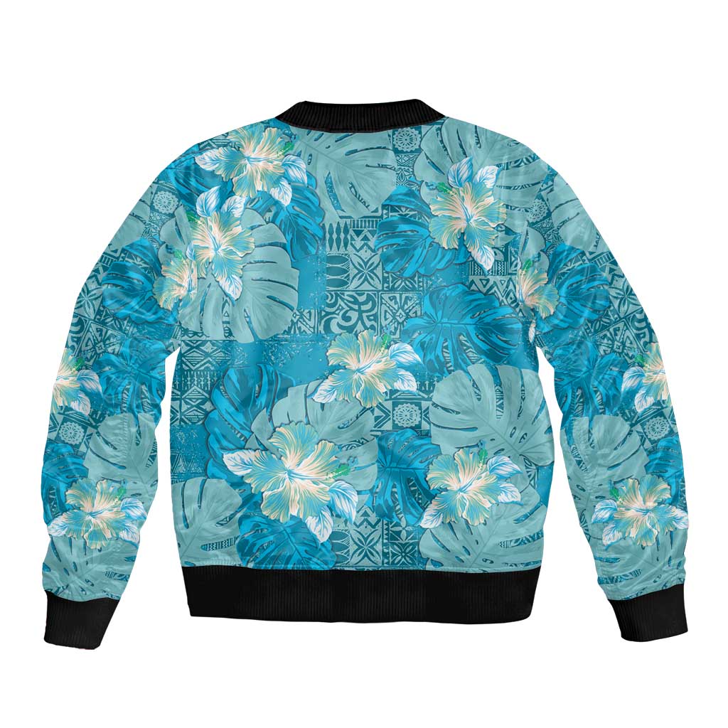 Hawaii Bomber Jacket Teal Polynesian Monstera Patterns DT05 - Polynesian Pride