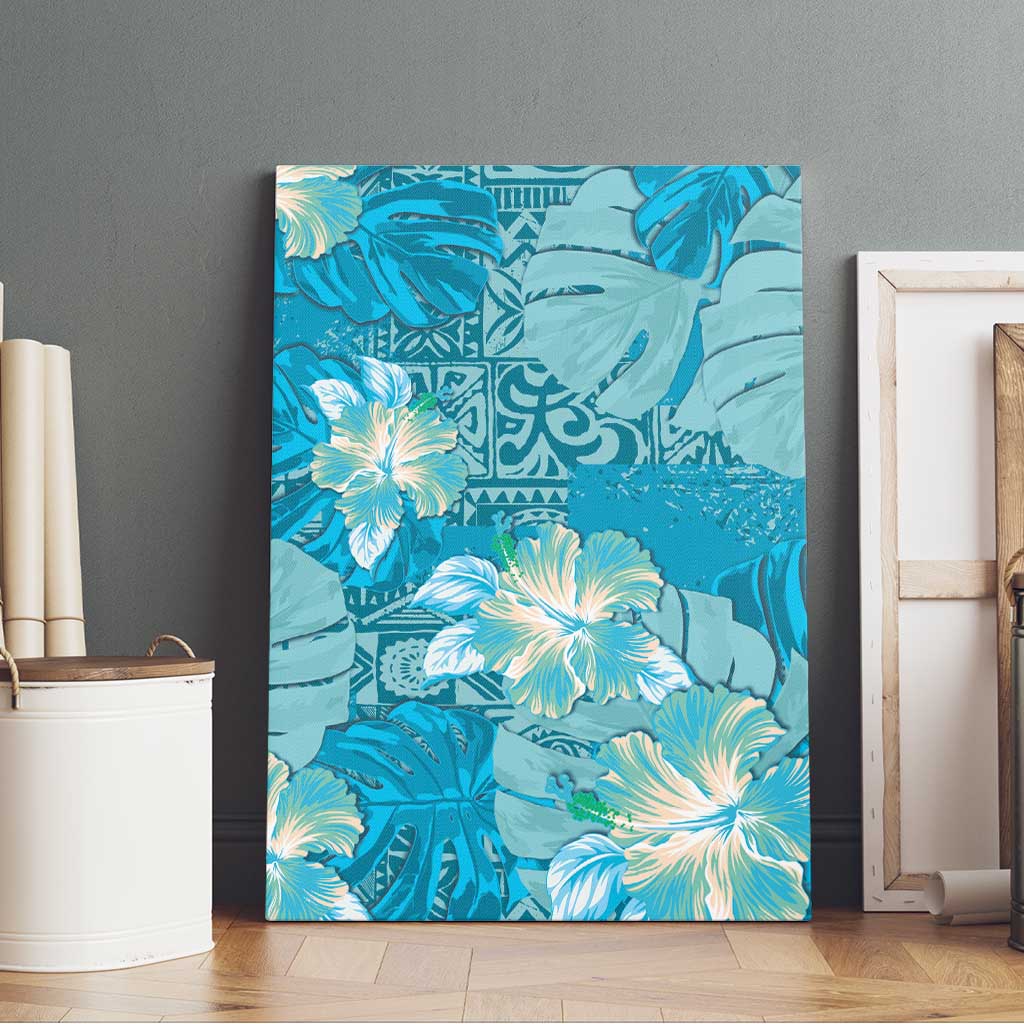 Hawaii Canvas Wall Art Teal Polynesian Monstera Patterns - Polynesian Pride