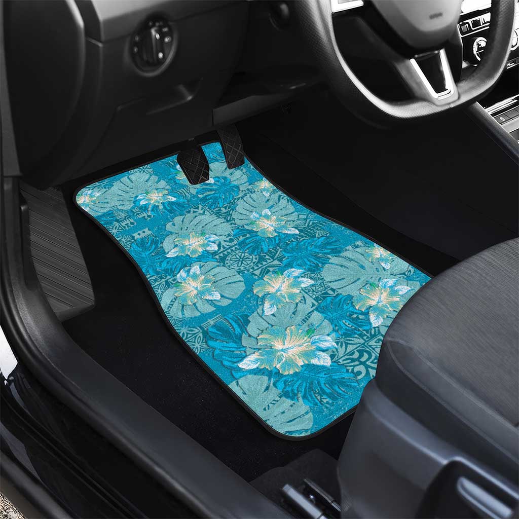 Hawaii Car Mats Teal Polynesian Monstera Patterns - Polynesian Pride