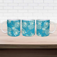 Hawaii Ceramic Mug Teal Polynesian Monstera Patterns - Polynesian Pride