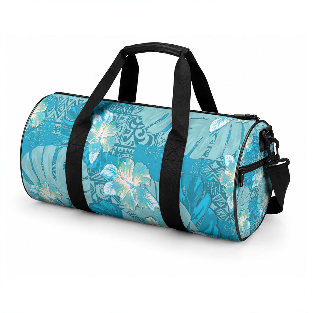 Hawaii Duffle Bag Teal Polynesian Monstera Patterns
