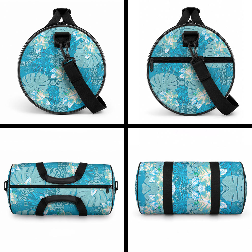 Hawaii Duffle Bag Teal Polynesian Monstera Patterns