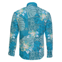 Hawaii Family Matching Long Sleeve Bodycon Dress and Hawaiian Shirt Teal Polynesian Monstera Patterns - Polynesian Pride