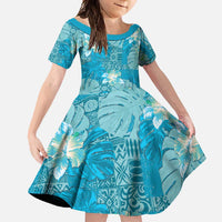 Hawaii Family Matching Off Shoulder Maxi Dress and Hawaiian Shirt Teal Polynesian Monstera Patterns - Polynesian Pride