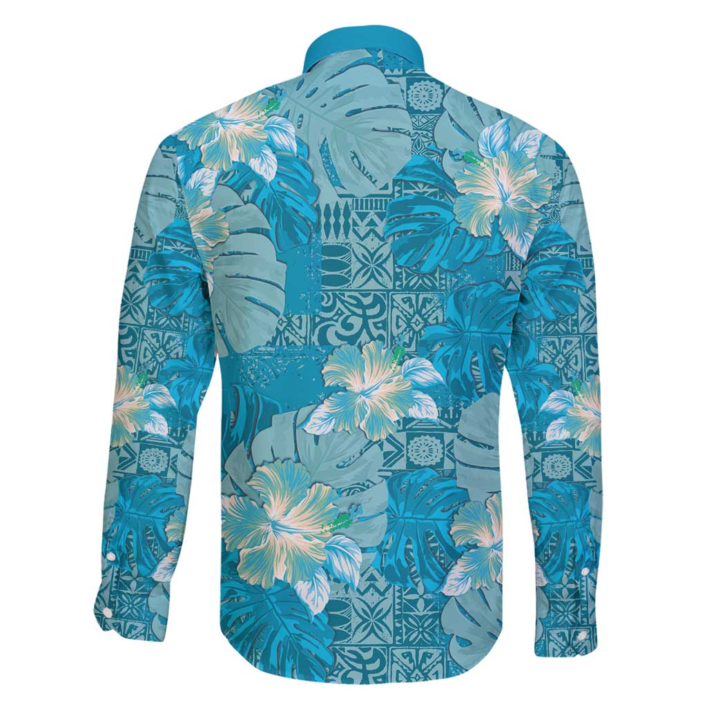 Hawaii Family Matching Off Shoulder Short Dress and Hawaiian Shirt Teal Polynesian Monstera Patterns - Polynesian Pride