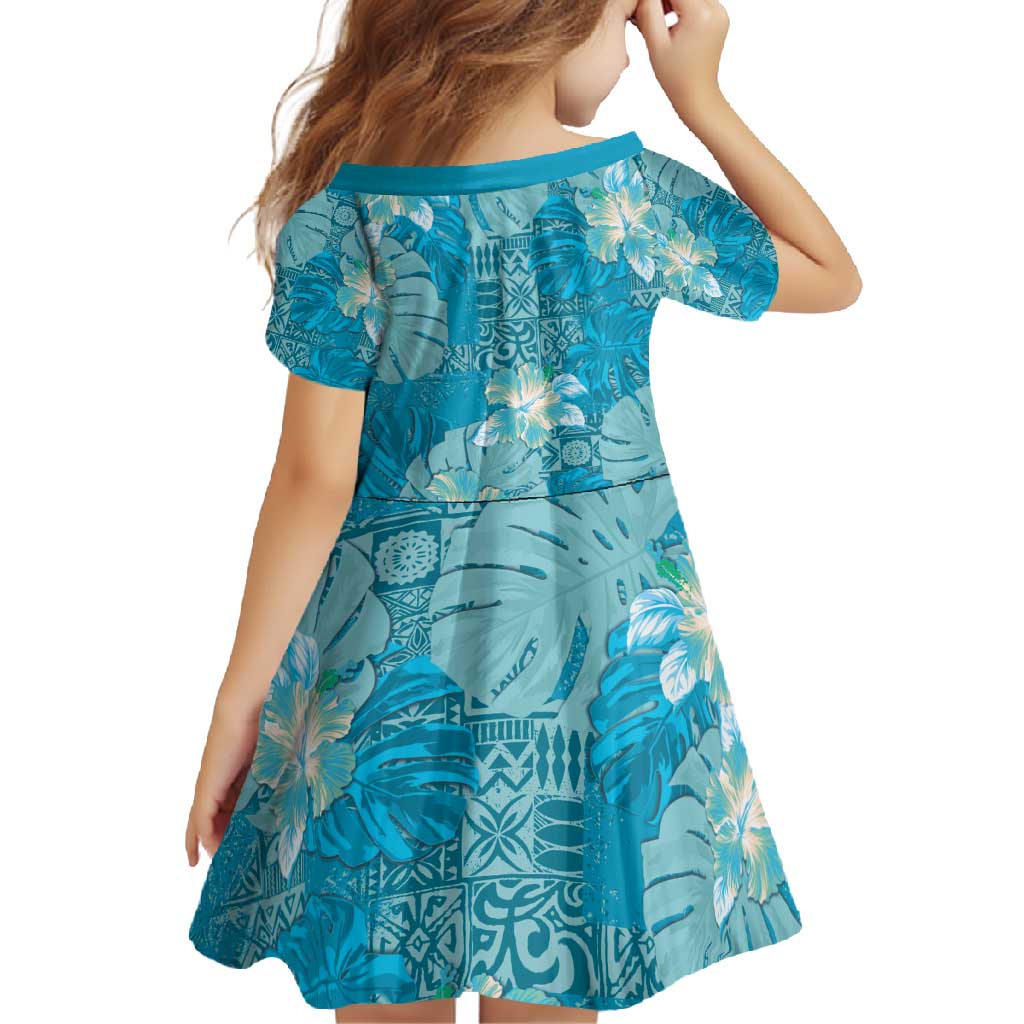 Hawaii Family Matching Short Sleeve Bodycon Dress and Hawaiian Shirt Teal Polynesian Monstera Patterns - Polynesian Pride