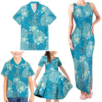 Hawaii Family Matching Tank Maxi Dress and Hawaiian Shirt Teal Polynesian Monstera Patterns - Polynesian Pride
