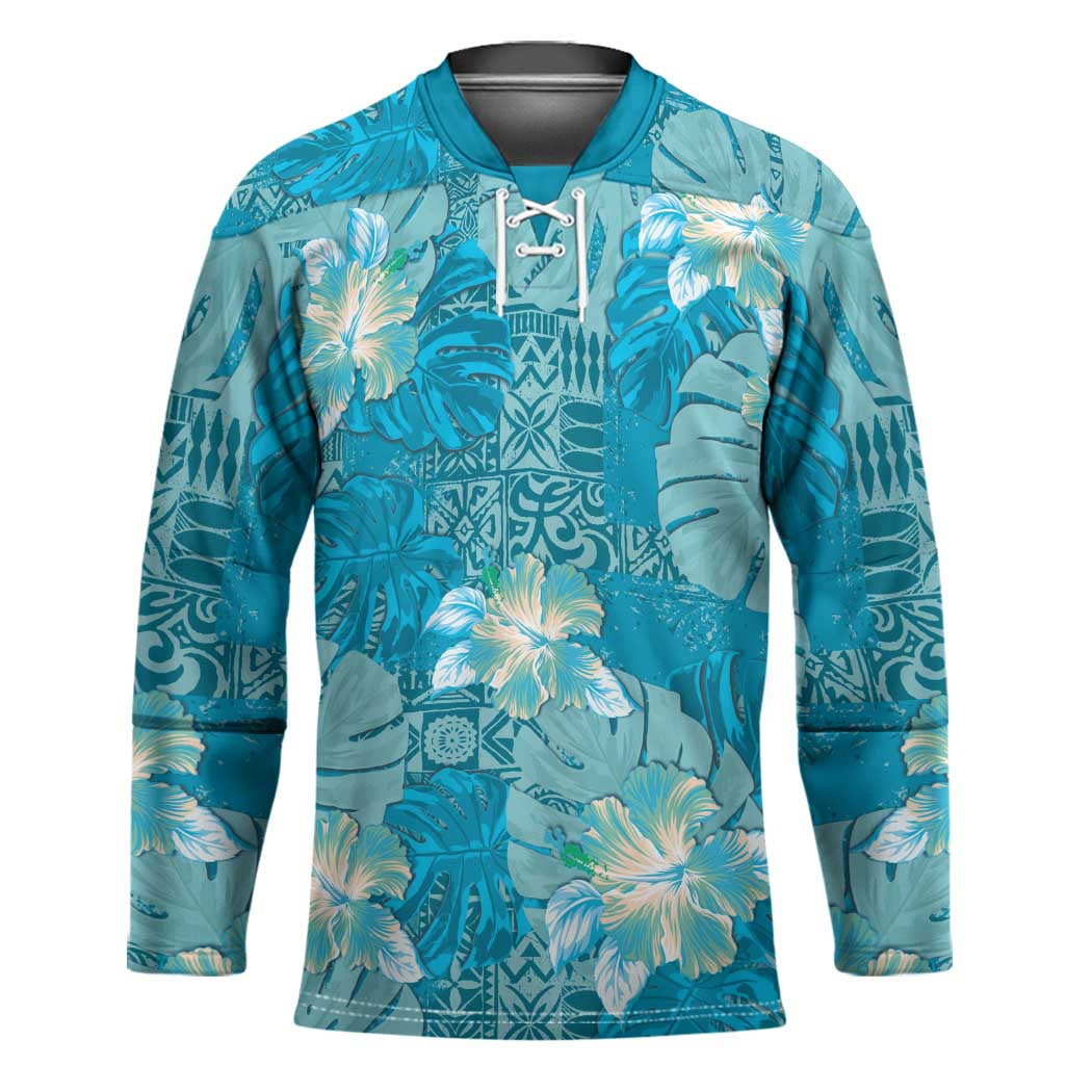 Hawaii Hockey Jersey Teal Polynesian Monstera Patterns DT05 Unisex Teal - Polynesian Pride