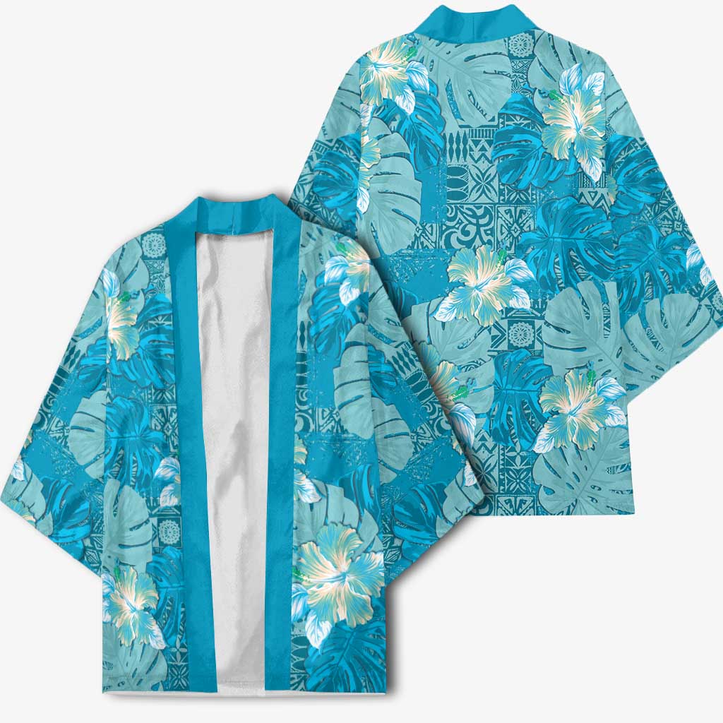 Hawaii Kimono Teal Polynesian Monstera Patterns DT05 - Polynesian Pride
