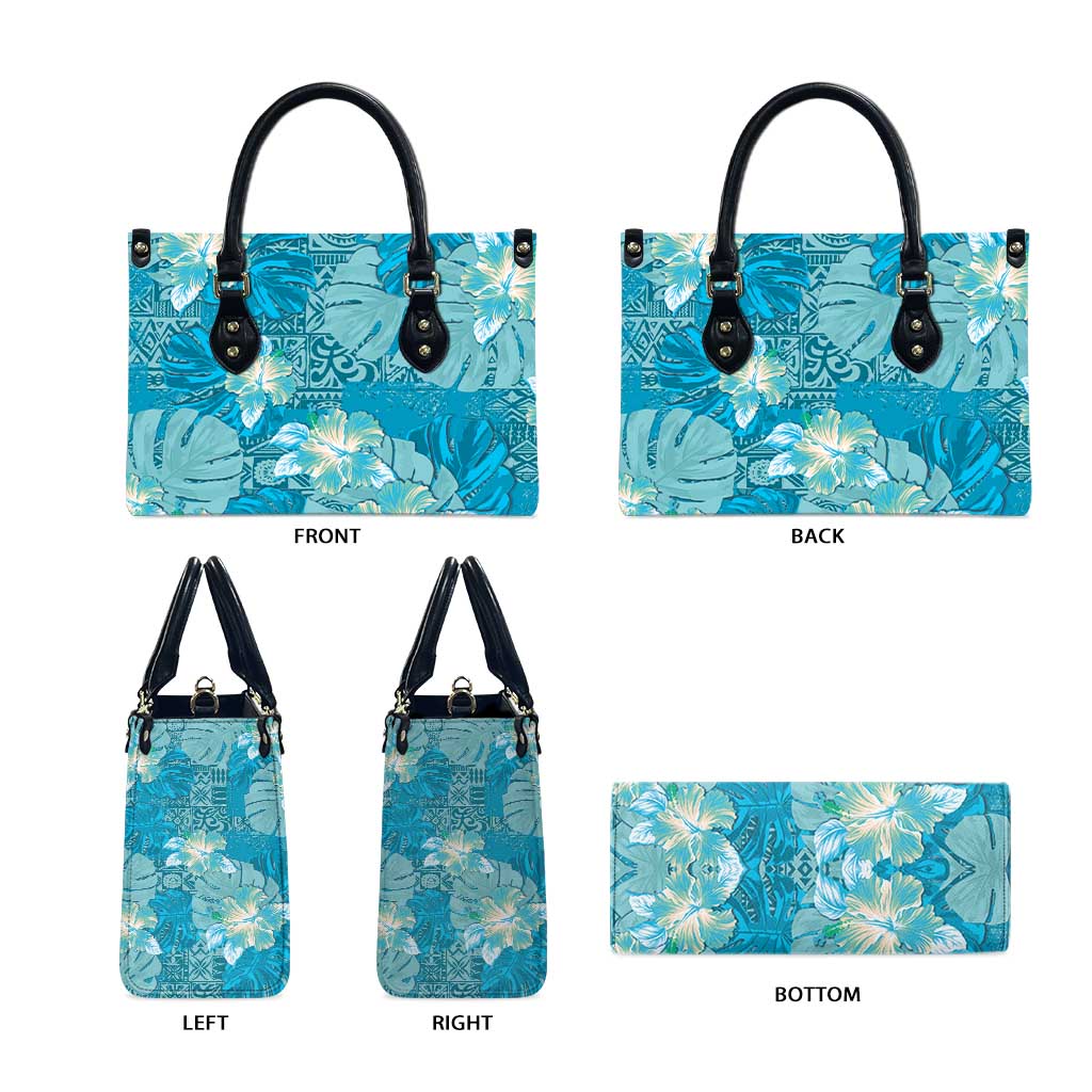 Hawaii Leather Bag Teal Polynesian Monstera Patterns - Polynesian Pride