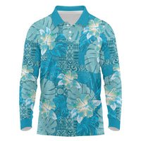 Hawaii Long Sleeve Polo Shirt Teal Polynesian Monstera Patterns DT05 Teal - Polynesian Pride