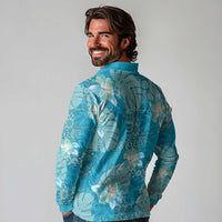 Hawaii Long Sleeve Polo Shirt Teal Polynesian Monstera Patterns DT05 - Polynesian Pride