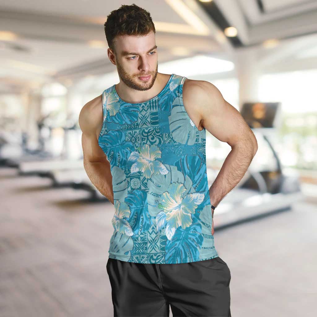Hawaii Men Tank Top Teal Polynesian Monstera Patterns - Polynesian Pride