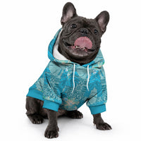 Hawaii Pet Hoodie Teal Polynesian Monstera Patterns