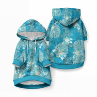 Hawaii Pet Hoodie Teal Polynesian Monstera Patterns