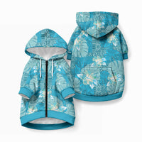 Hawaii Pet Hoodie Teal Polynesian Monstera Patterns