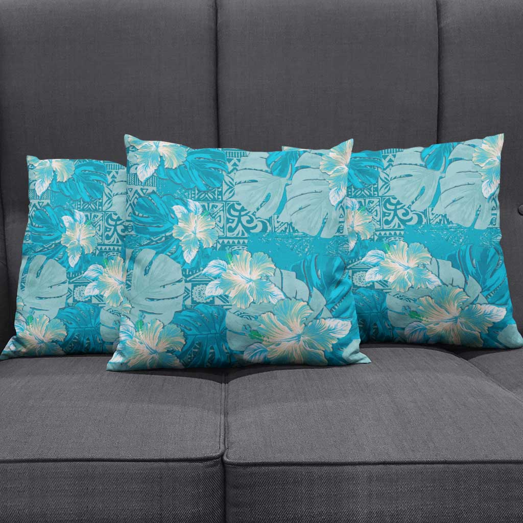 Hawaii Pillow Cover Teal Polynesian Monstera Patterns - Polynesian Pride