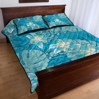 Hawaii Quilt Bed Set Teal Polynesian Monstera Patterns - Polynesian Pride