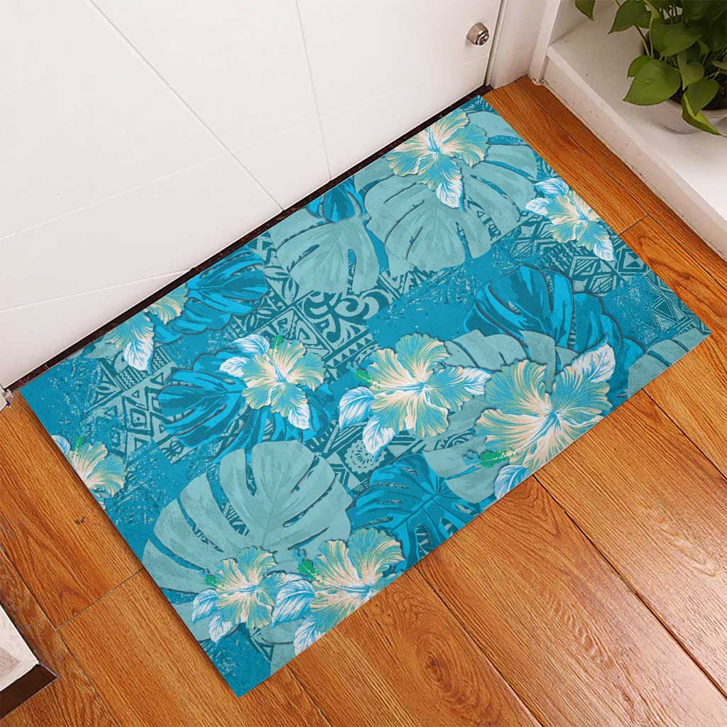Hawaii Rubber Doormat Teal Polynesian Monstera Patterns DT05 - Polynesian Pride
