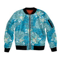 Hawaii Sleeve Zip Bomber Jacket Teal Polynesian Monstera Patterns DT05 Unisex Teal - Polynesian Pride