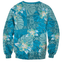Hawaii Sweatshirt Teal Polynesian Monstera Patterns - Polynesian Pride