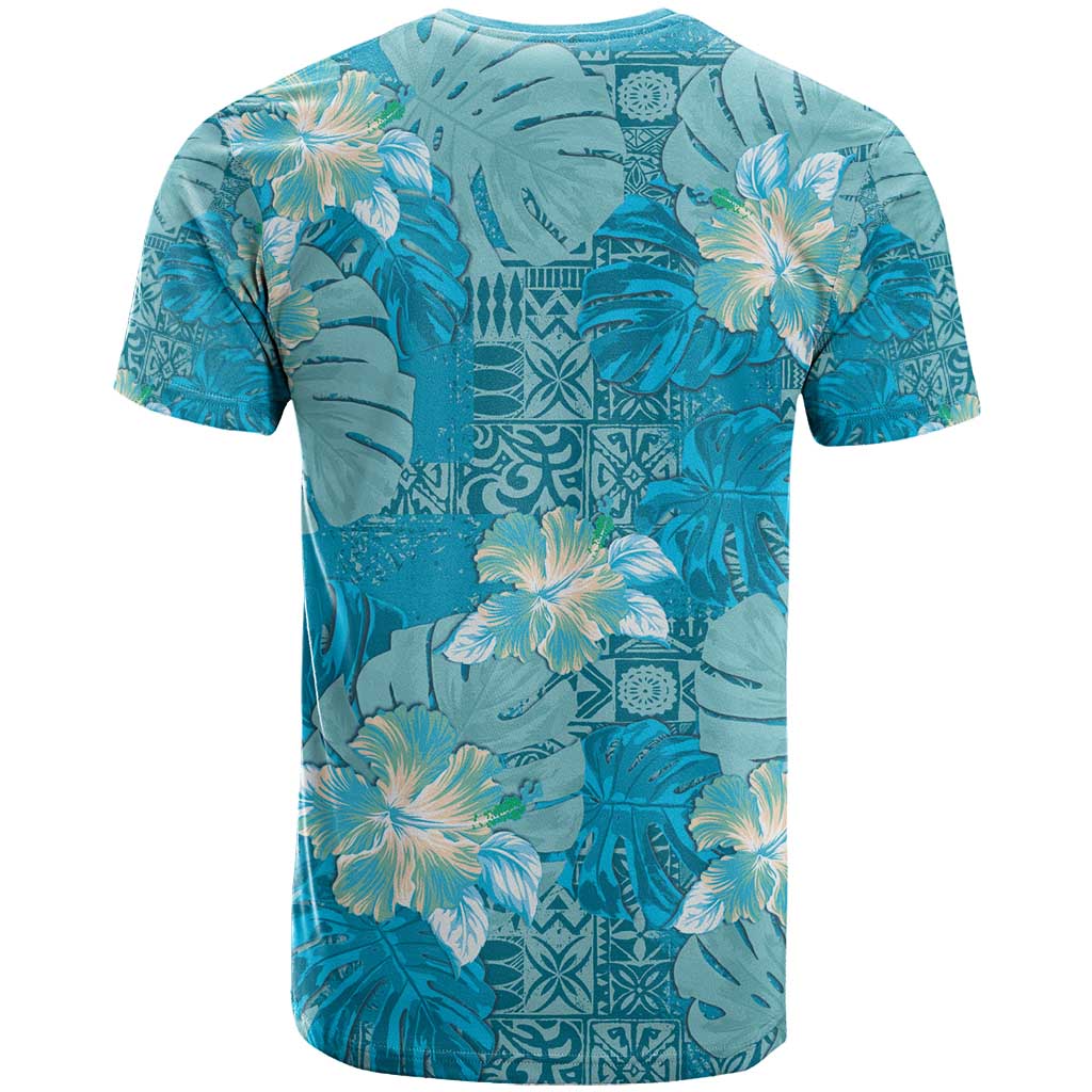Hawaii T Shirt Teal Polynesian Monstera Patterns - Polynesian Pride