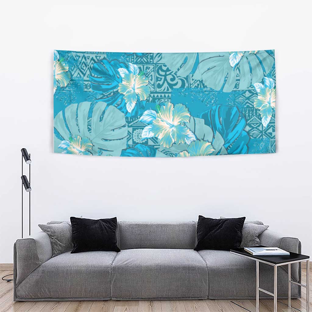 Hawaii Tapestry Teal Polynesian Monstera Patterns - Polynesian Pride