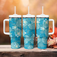 Hawaii Tumbler With Handle Teal Polynesian Monstera Patterns - Polynesian Pride