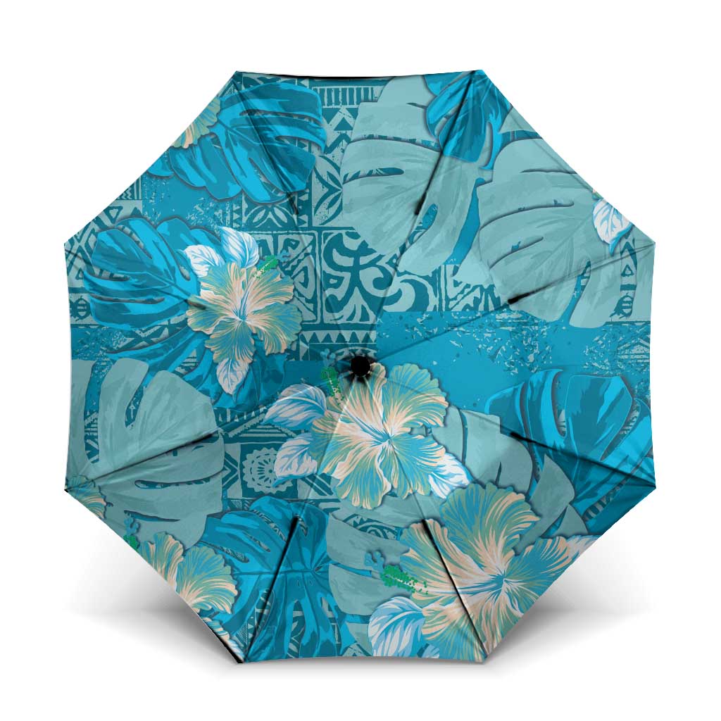 Hawaii Umbrella Teal Polynesian Monstera Patterns - Polynesian Pride