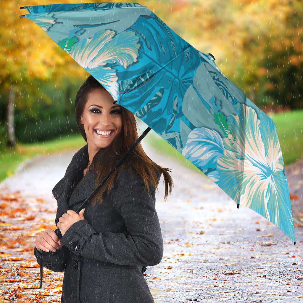 Hawaii Umbrella Teal Polynesian Monstera Patterns - Polynesian Pride