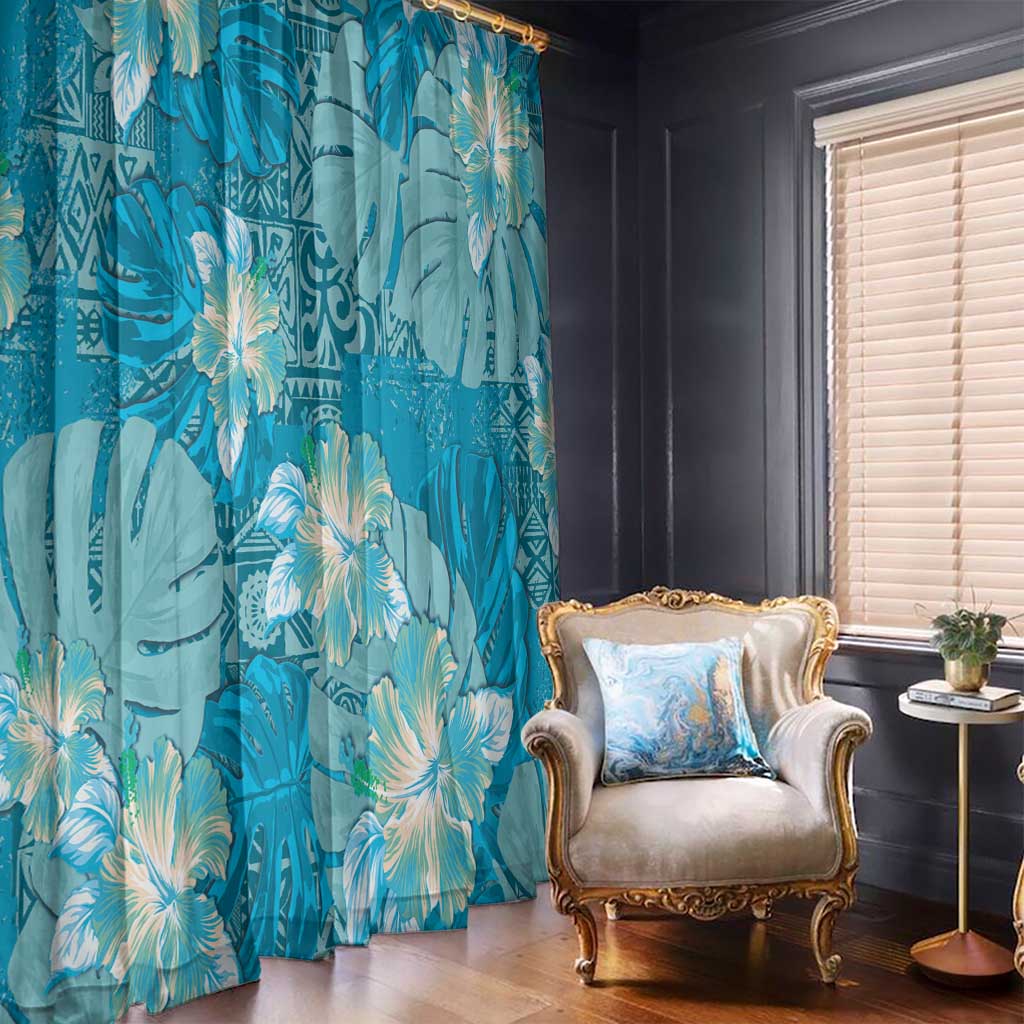 Hawaii Window Curtain Teal Polynesian Monstera Patterns DT05 - Polynesian Pride