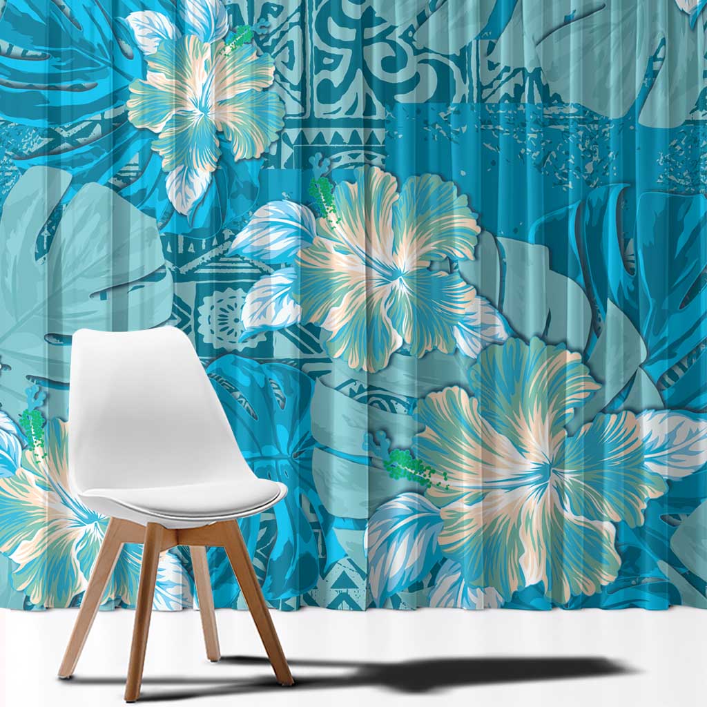 Hawaii Window Curtain Teal Polynesian Monstera Patterns DT05 - Polynesian Pride