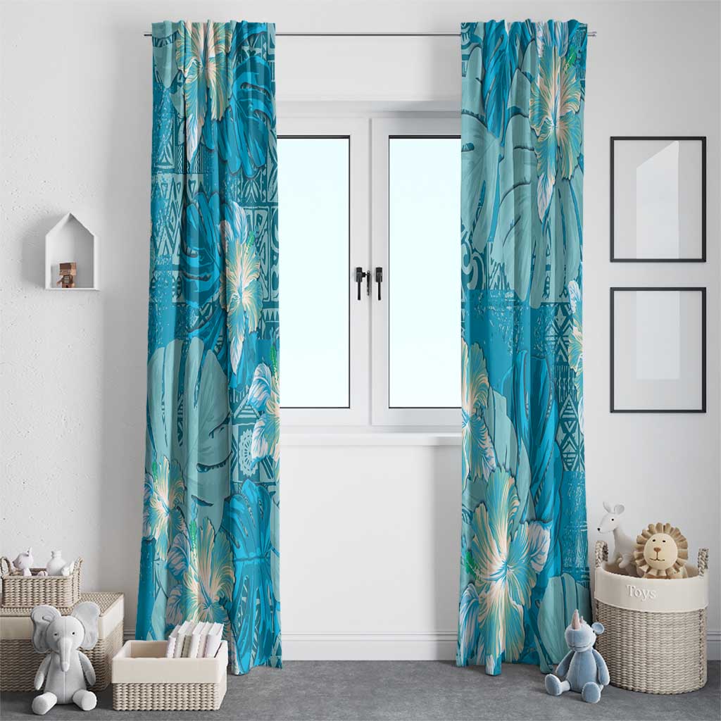 Hawaii Window Curtain Teal Polynesian Monstera Patterns DT05 - Polynesian Pride