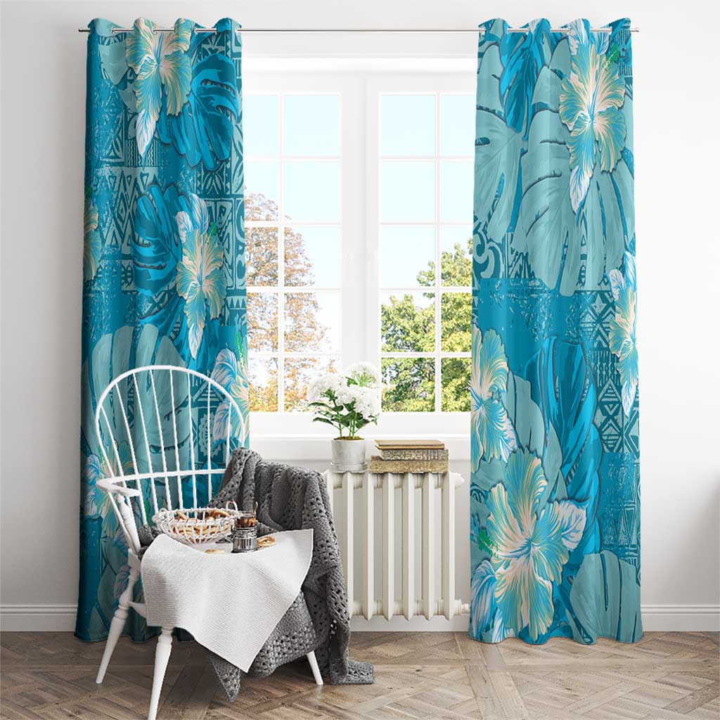 Hawaii Window Curtain Teal Polynesian Monstera Patterns DT05 - Polynesian Pride