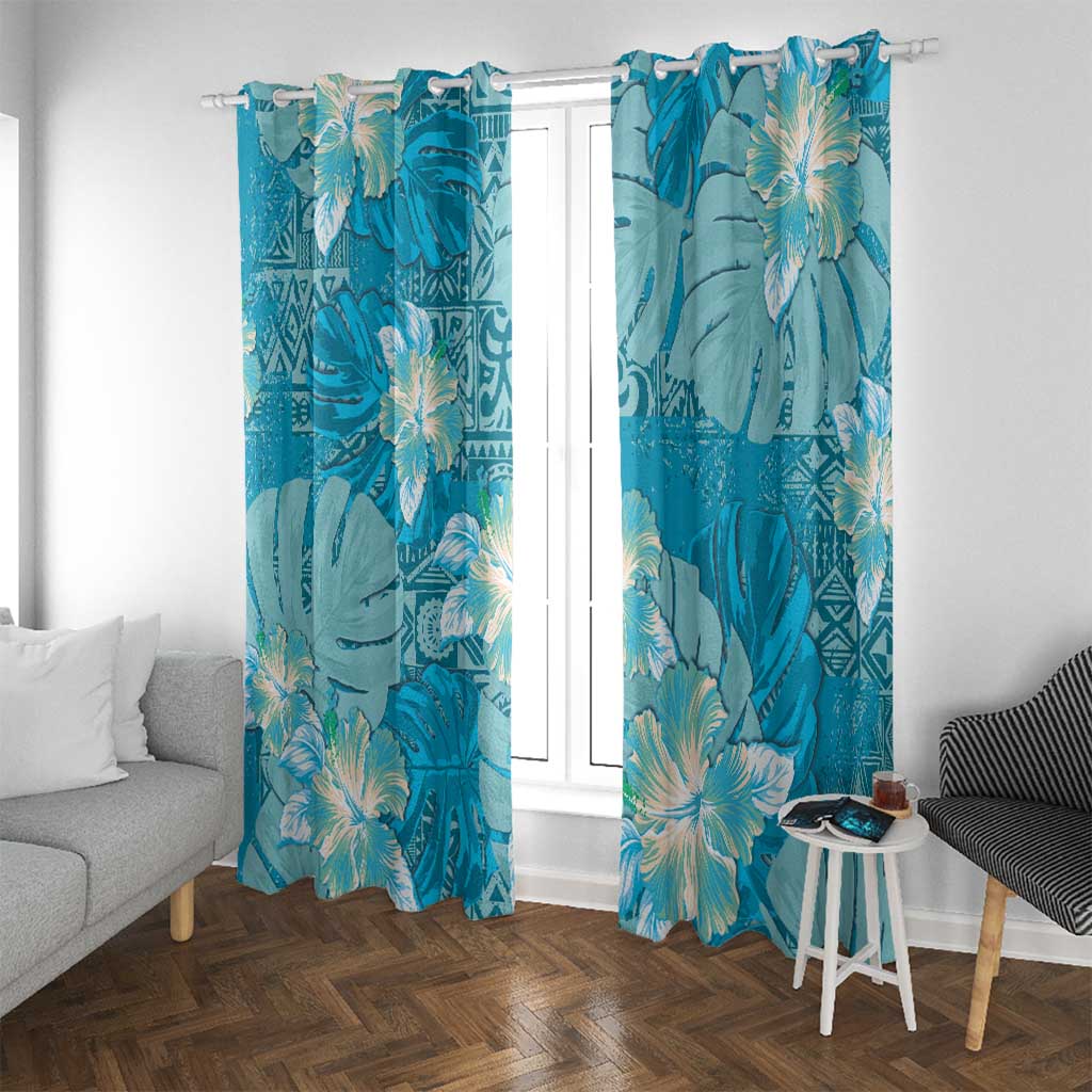 Hawaii Window Curtain Teal Polynesian Monstera Patterns DT05 With Grommets Teal - Polynesian Pride