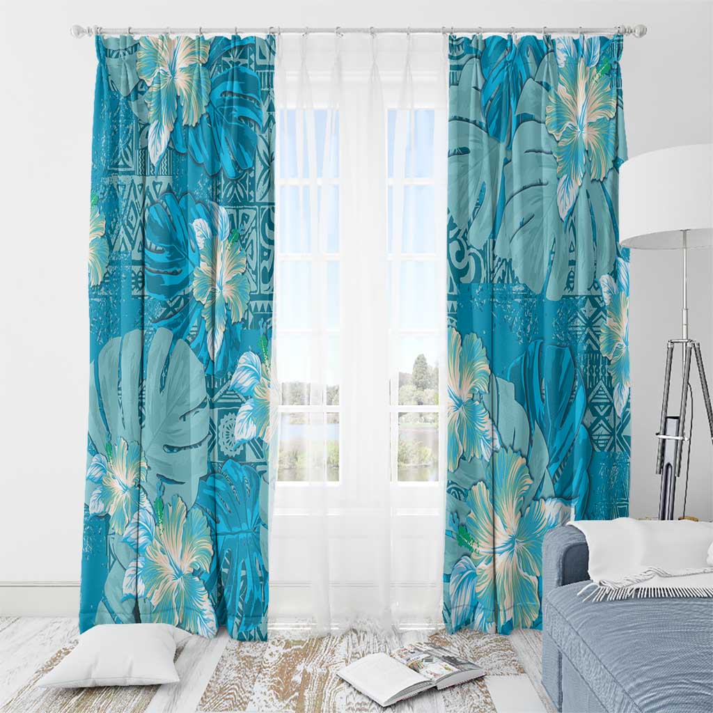 Hawaii Window Curtain Teal Polynesian Monstera Patterns DT05 - Polynesian Pride