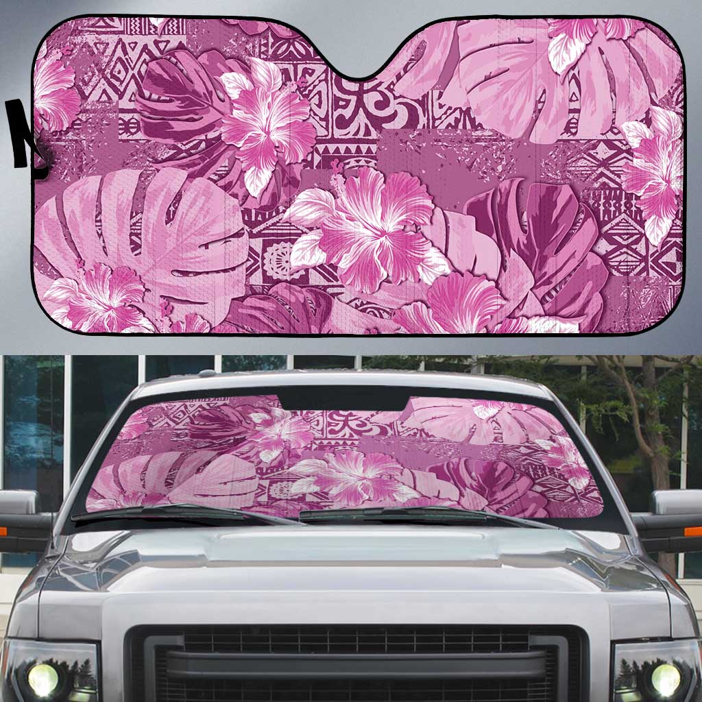 Hawaii Auto Sun Shade Magenta Polynesian Monstera Patterns - Polynesian Pride