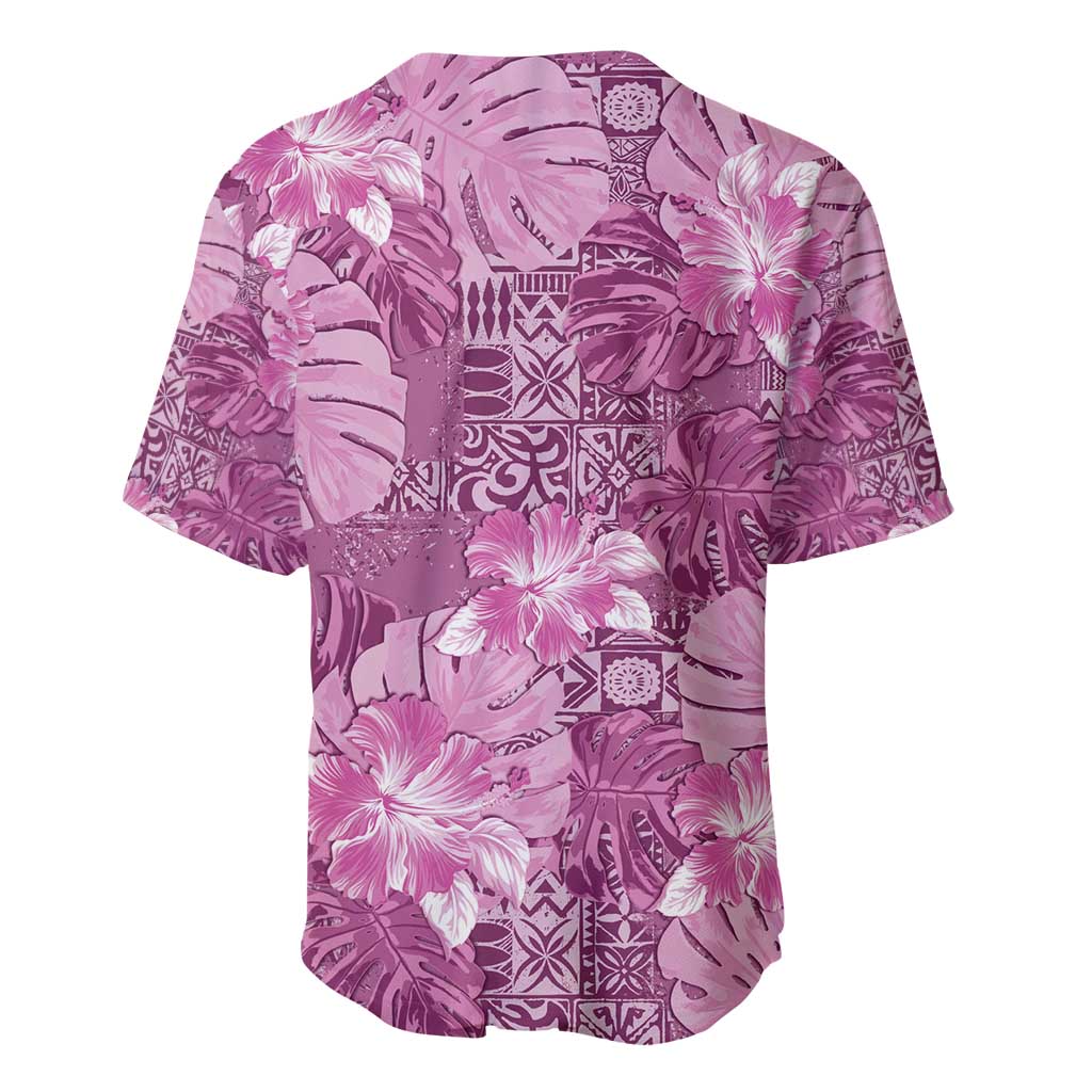 Hawaii Baseball Jersey Magenta Polynesian Monstera Patterns - Polynesian Pride