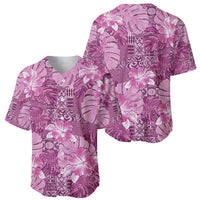 Hawaii Baseball Jersey Magenta Polynesian Monstera Patterns - Polynesian Pride
