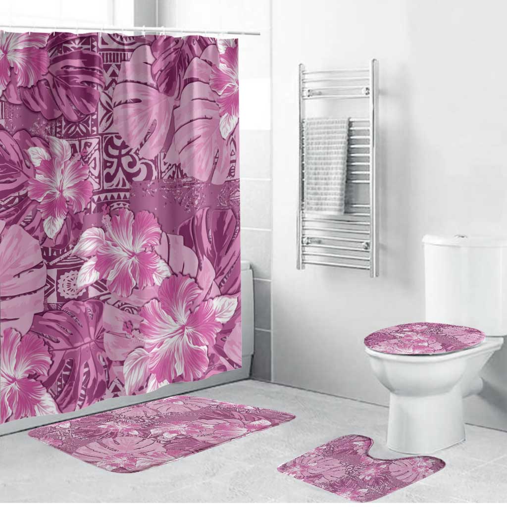 Hawaii Bathroom Set Magenta Polynesian Monstera Patterns - Polynesian Pride