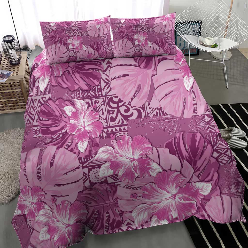 Hawaii Bedding Set Magenta Polynesian Monstera Patterns - Polynesian Pride