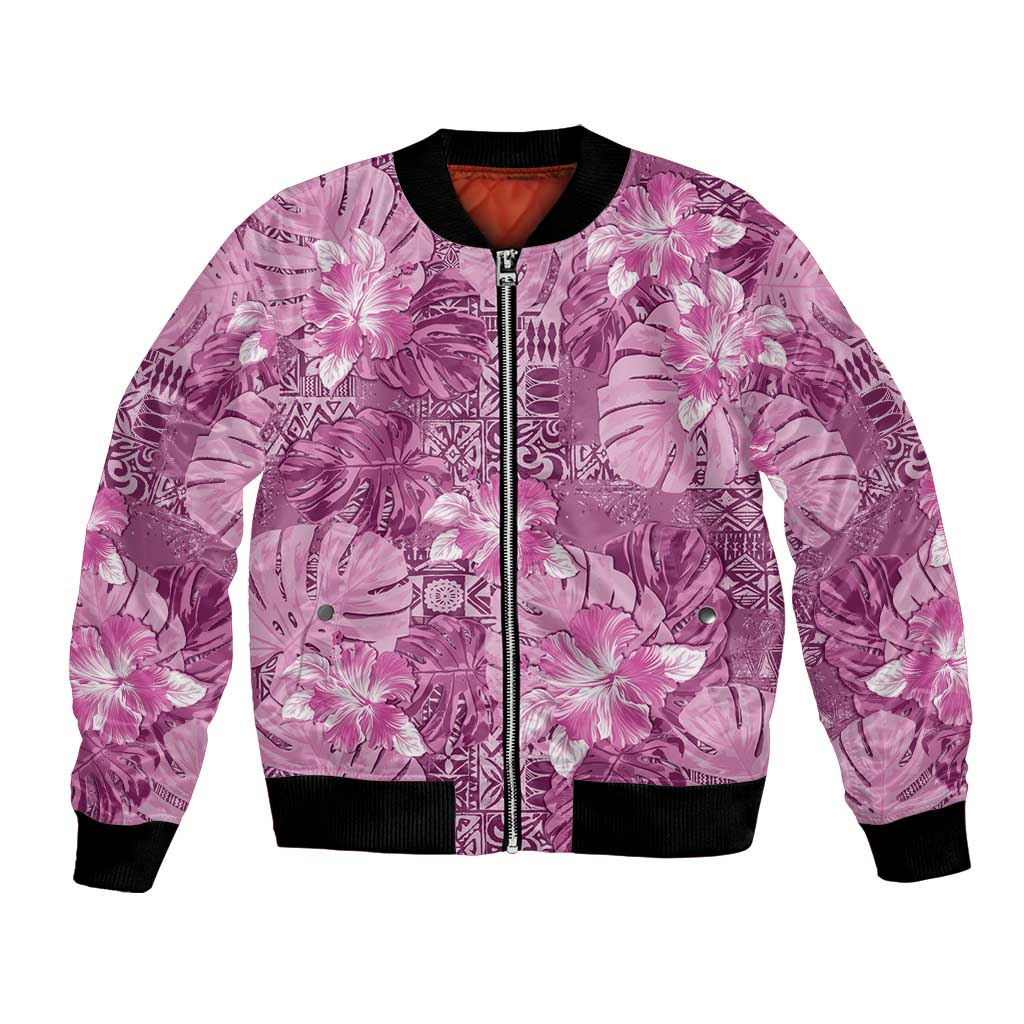 Hawaii Bomber Jacket Magenta Polynesian Monstera Patterns DT05 Unisex Magenta - Polynesian Pride