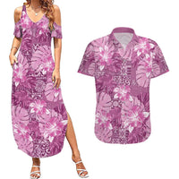 Hawaii Couples Matching Summer Maxi Dress and Hawaiian Shirt Magenta Polynesian Monstera Patterns - Polynesian Pride
